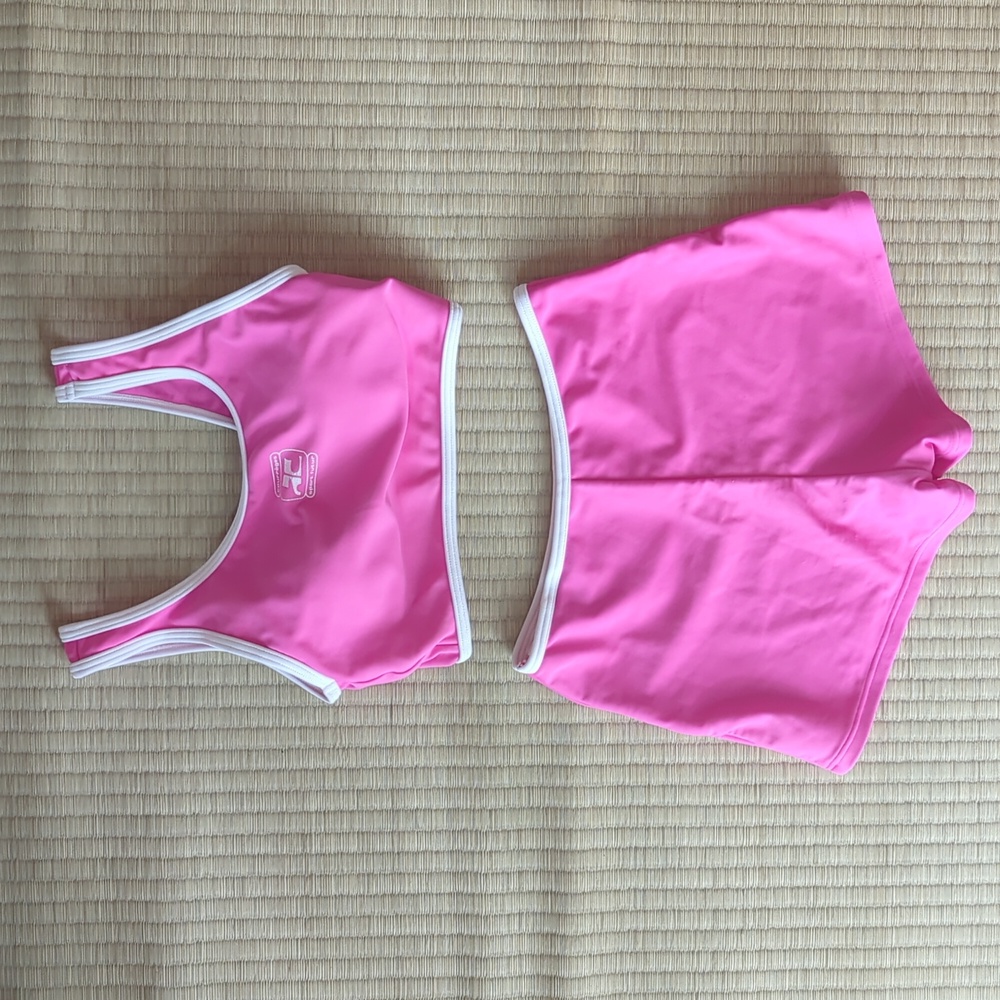 Rare vintage courreges neon pink swimwear set